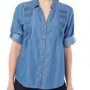 WOMENS PINTUCK ROLL TAB SLEEVE BLOUSE